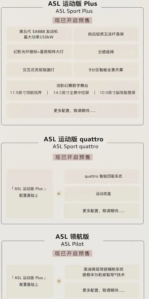 一汽奥迪A5L正式开启预售！配华为乾崑+第五代EA888，它能火吗？